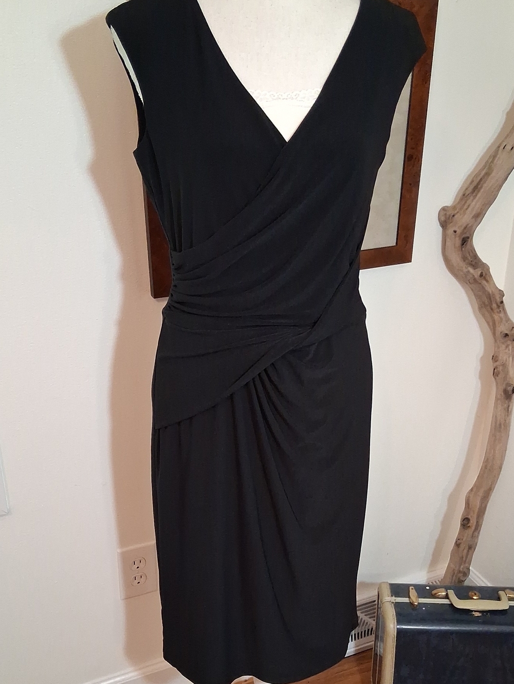 Lauren Ralph Lauren Black Sleeveless Faux-Wrap Midi Dress